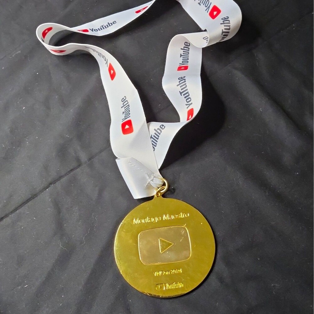 YouTube Gold Tone Medal w/ Logo White Lanyard "Montage Maestro" Winner 2024
